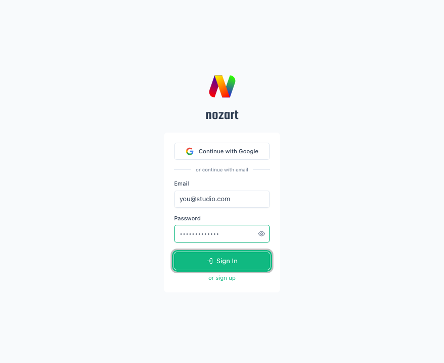 The sign-in page with Email and Password fields and the Sign In button highlighted